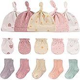 Ruliby Baby Hats Mittens and Socks Set Cotton Newborn Hat Beanie Soft Infant Girls Boys Caps Gloves 0-6 month