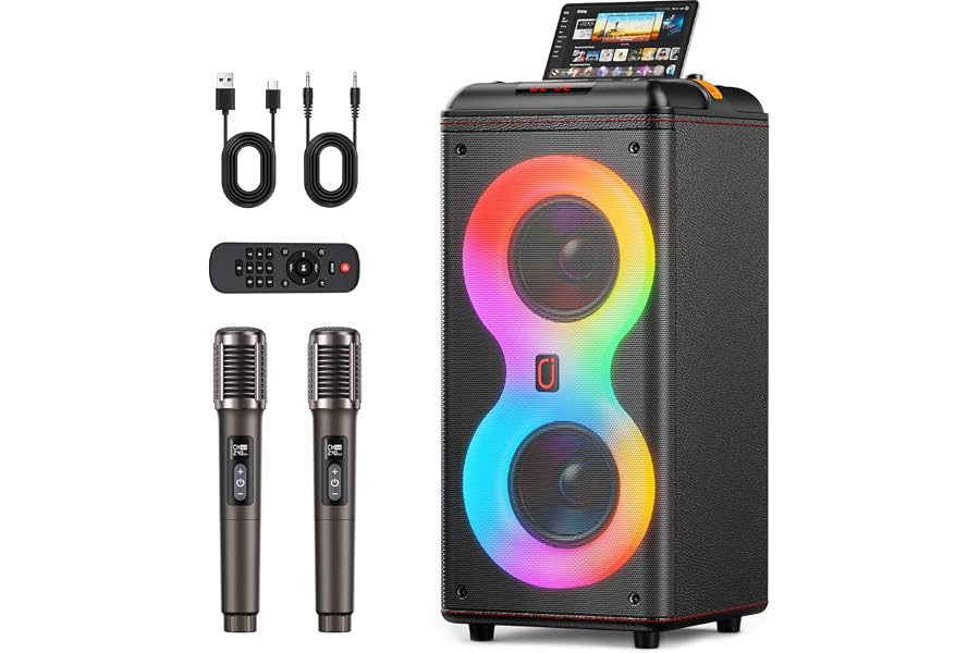 Karaoke Machine for Adults, 500W Party Speaker with Dual 6.5" Subwoofer | Zero Delay Mics, Pitch Correction,Bass/Treble Adjus