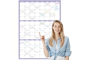 PINCHOCO Dry Erase Calendar for Wall - Undated 3 Month Wall Calendar, 28" x 40"(Vertical), Large Dry Erase Calendar with 8 Stickers, Great Layout Wall Calendar Dry Erase for Home, Office and Classroom - Purple