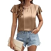 Blooming Jelly Womens Dressy Business Casual Blouse Pleated Ruffle Tops Key Hole Satin Silk Work Shirt Summer Outfits