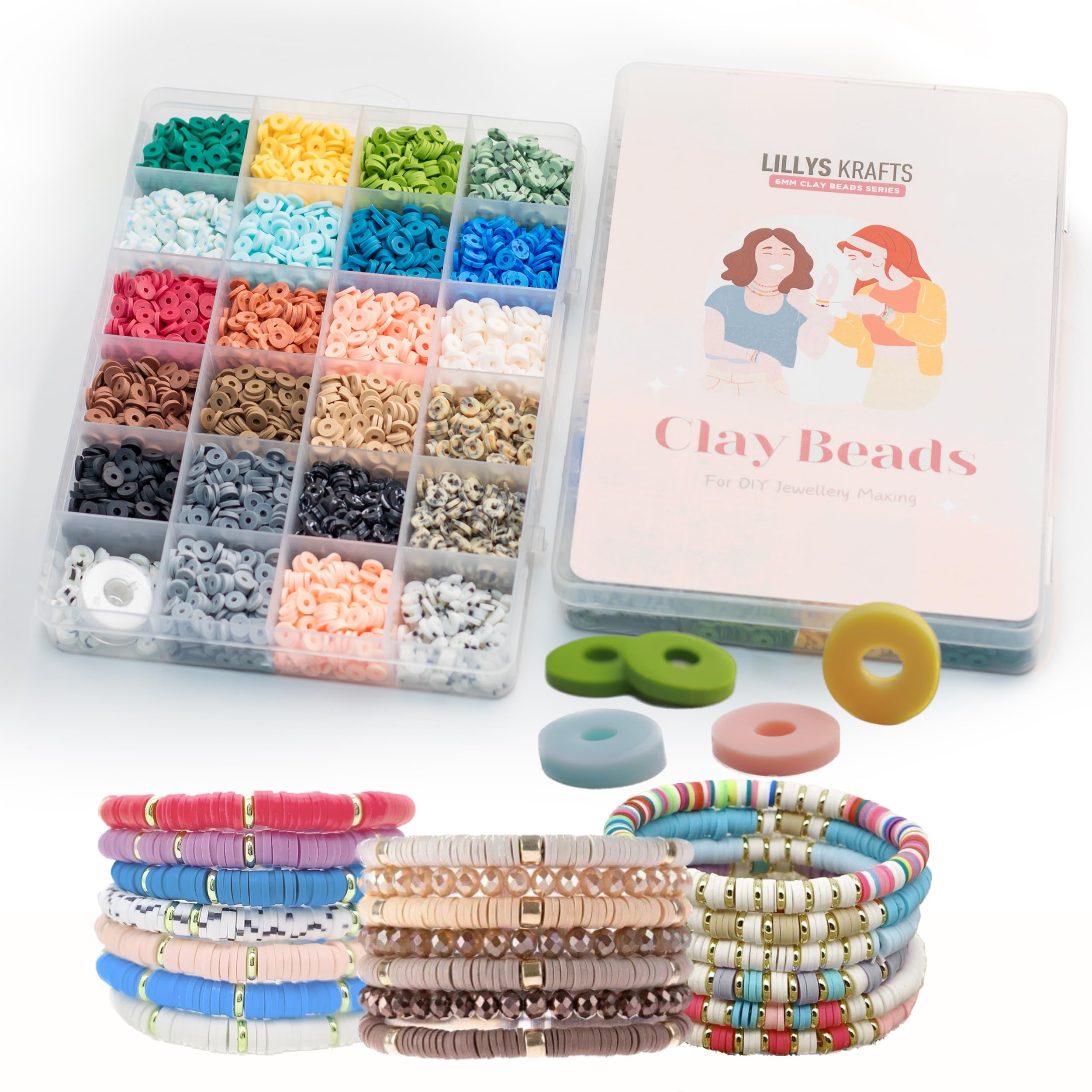 Premium Clay Beads, 6000 Pcs Neutral Colors Clay-Beads Refill with Elastic String, Multi Color Friendship Bracelet Making Kit, 6mm Bead Assortments for Jewellery Making Kits — image 1