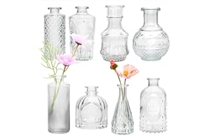 Brajttt Clear Flower Vase Set, Glass Bud Vase in Bulk Set of 8,Artistic and Cultural Flavor Mini Vases for Home Office Decor, Bedroom, Office, Living Room Decorations,Wedding