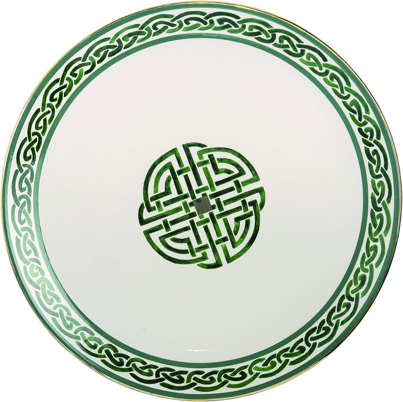 St Patrick's Day Celtic Knot Ceramic Platter, 12 Inch Serving Plate with Green and Gold, Irish Plate