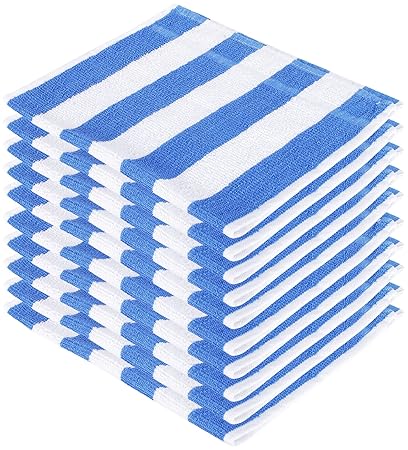 SHAMBHAVI 300 GSM Cotton Hand Towel Set (Blue and White) - 10 Piece