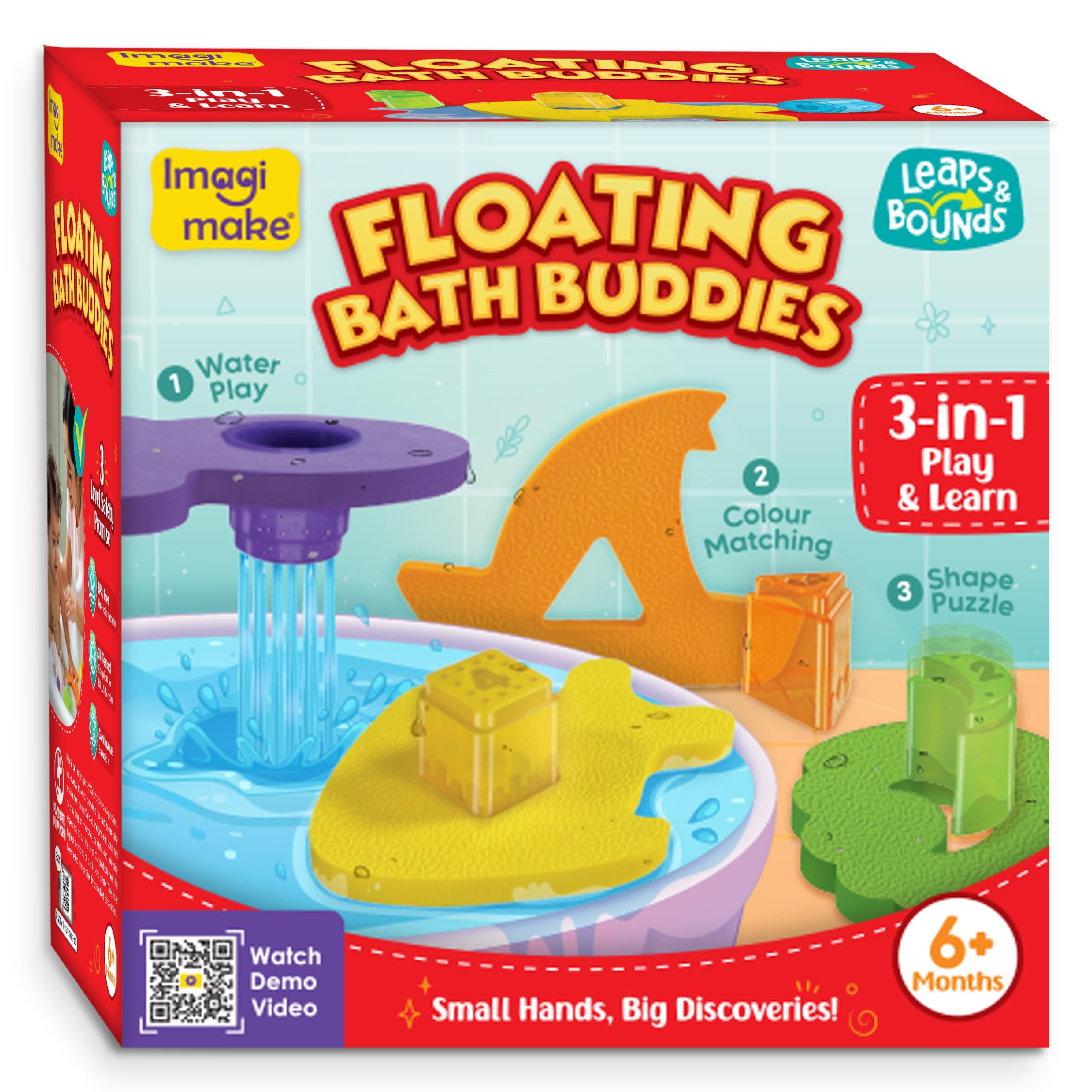 Imagimake Floating Bath Buddies |Leaps & Bounds Bath Toys for 6+ Months | Educational Toy for Toddlers | 3-in-1 Play & Learn Water play, Color Matching & Shape Puzzle | New Born Baby Gift for 6+Months β image 1