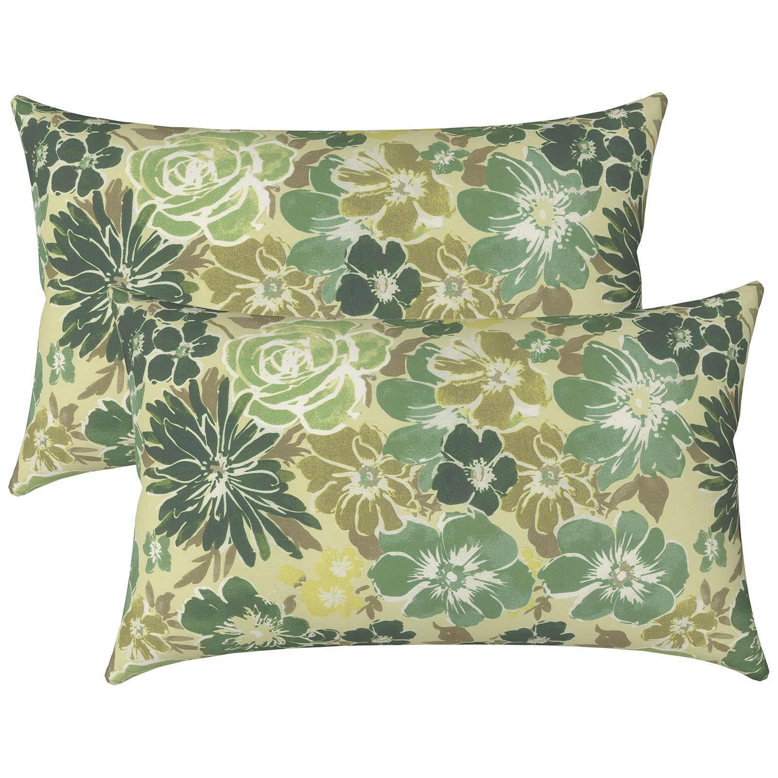 LVTXIII Outdoor/Indoor Lumbar Pillows, Decorative Patio Lumbar Cushions, Fluffy Water Repellent Garden Cushions for Home Patio Coach Sofa Use, 12×20 Inch, Pack of 2, Green Rose Image