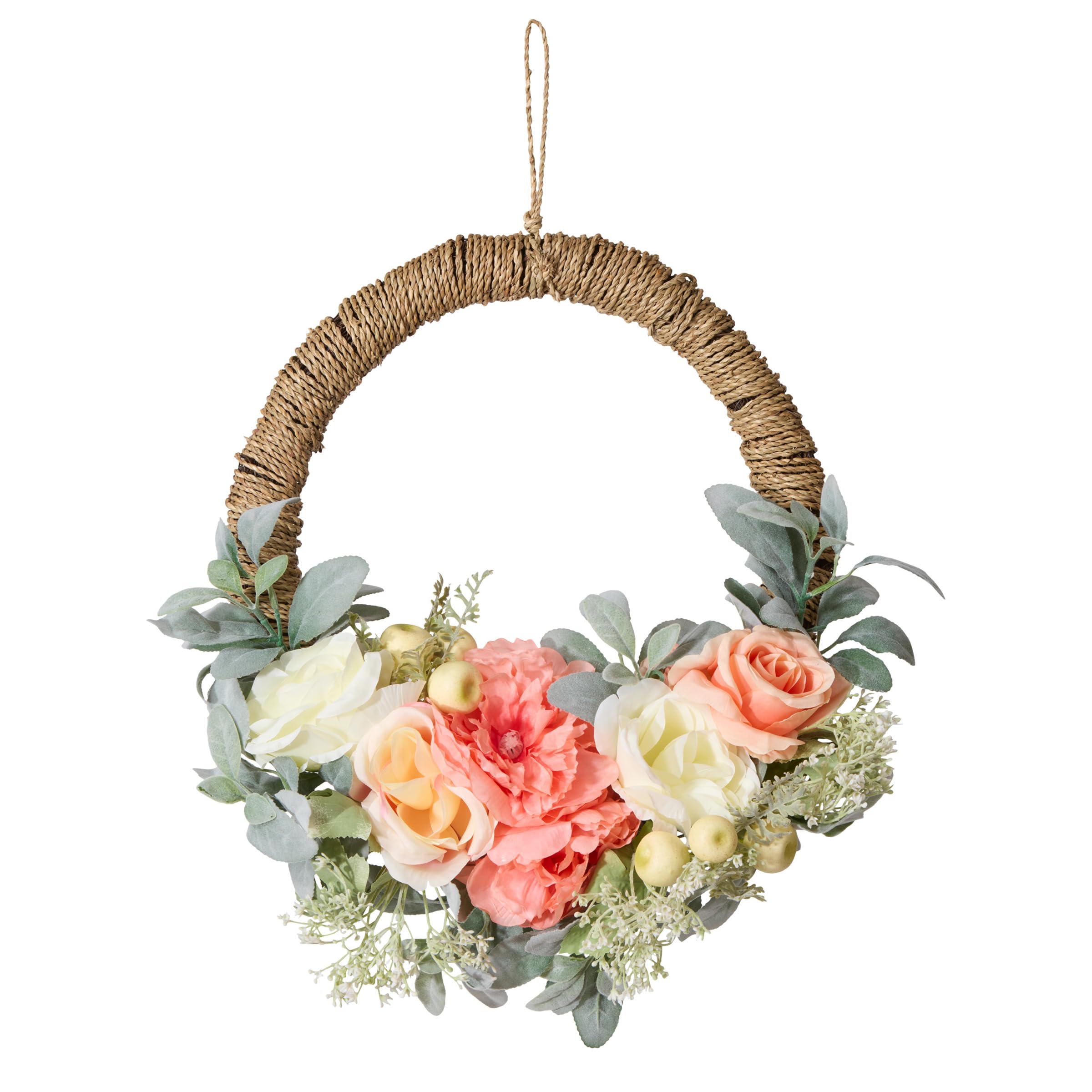 Photo 1 of ***FACTORY SEALED***National Tree Company 20 inch Artificial Spring Hoop Wreath with Peony, Rose, and Lamb's Ear Flower Blooms, Realistic Floral Decoration for Front Door or Indoor Décor