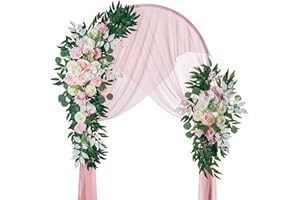 Lisuun Wedding Arch Flowers, Artificial Flowers for Decoration, 2pcs Flower Swag and 1 pcs Semi-Sheer Chiffon Table Runner Swag for Beautiful Dream Wedding Ceremony Floral Decor - Pack of 3