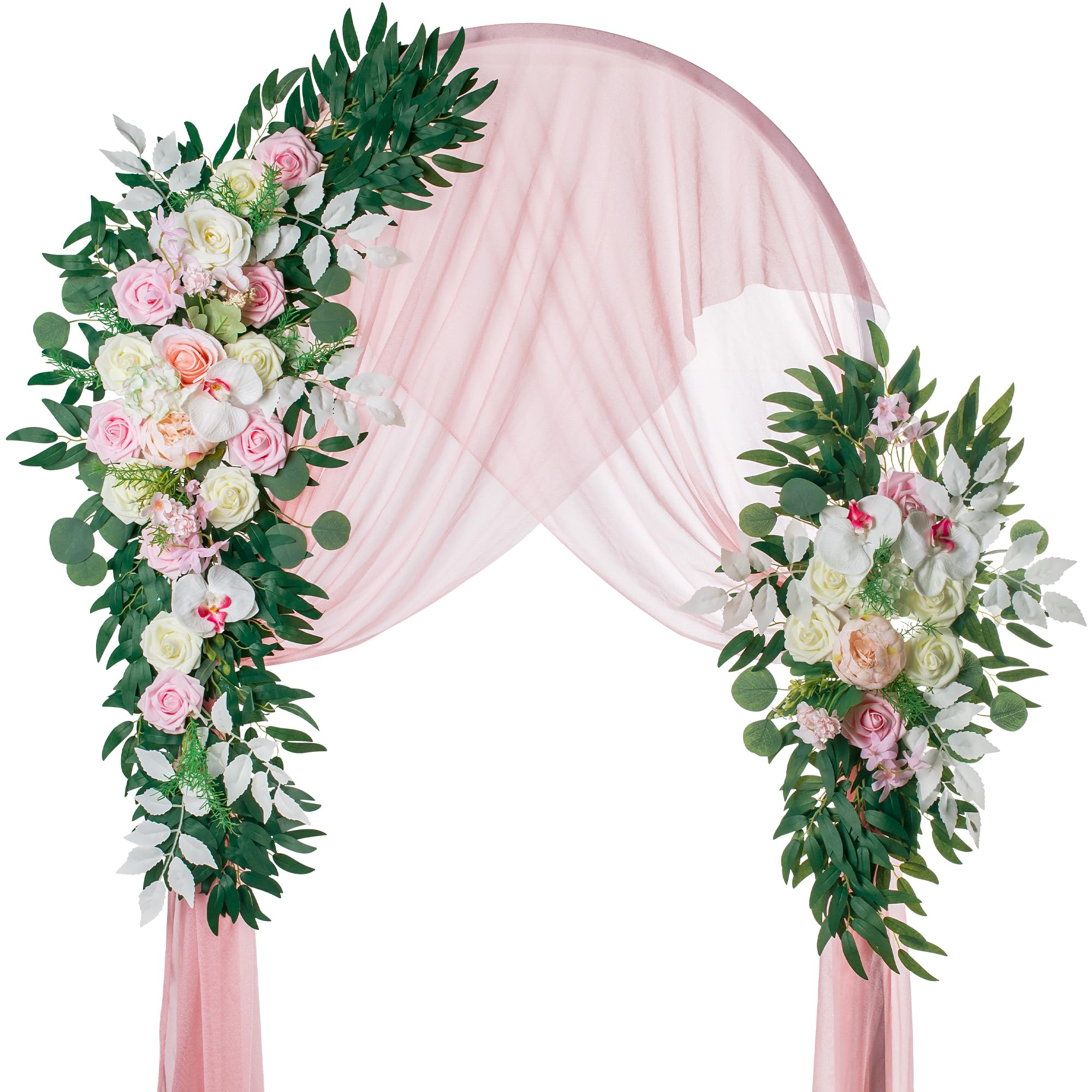 Photo 1 of **Flowers Only** Lisuun Wedding Arch Flowers, Artificial Flowers for Decoration, 2pcs Flower Swag and 1 pcs Semi-Sheer Chiffon Table Runner Swag for Beautiful Dream Wedding Ceremony Floral Decor - Pack of 3