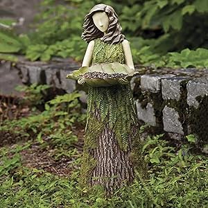 Sherwood Fern Fairy Statuary with Bird Feeder,Lawn Ornaments Outdoor Garden Figures Statues for Nature Lovers,Spring Goddess Garden Sculptures And Statues Yard Art Decorations-Green 27x11x11cm(10.6x4x