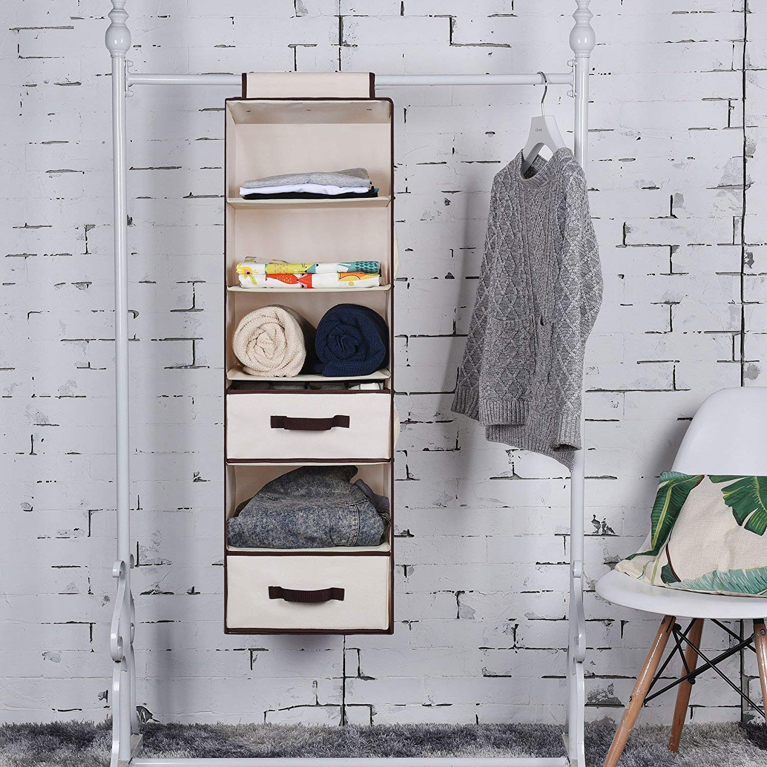 Storageworks 6 Shelf Hanging Closet Organizer Foldable Hanging Dresser With 1 Drawer 1 Underwear Socks Drawer 42 5 H X 13 6 W X 12 2 D Home Kitchen Dprd Tasikmalayakab Go Id