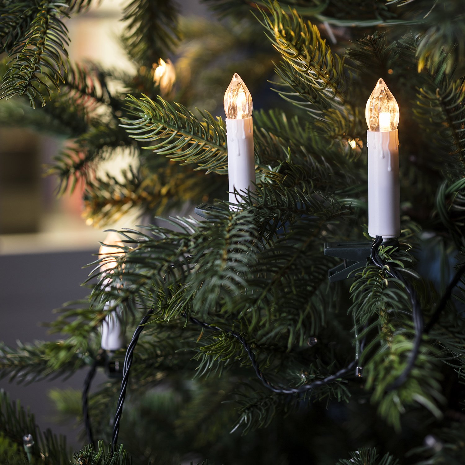 Lights4fun 50 Warm White LED Christmas Tree Candle with Clips Indoor Sting Fairy Lights Plug in 15m