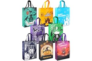 PARSUP 8PCS Halloween Trick or Treat Bags,Halloween Tote Bags with Handles, Gift Bags, Non-Woven Halloween Bags for Gifts Wrapping, Trick or Treat, Halloween Party Supplies, 15"×11.8"×3.9"