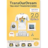 TransOurDream Tru-Iron on Heat Transfer Paper for Light Fabric (10 Sheets, 8.5x11", 2nd Generation) Iron-on Transfers Paper f