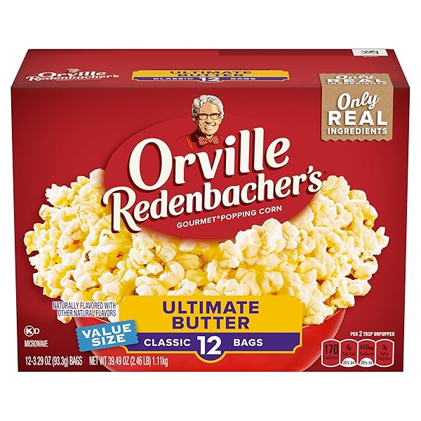 ORVILLE REDENBACHER’S MICROWAVE POPCORN, ULTIMATE BUTTER FLAVOR, 3.29 OZ., 12-COUNT