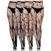 BOARDFEB 4 Pairs Black Fishnet Stocking, Black Skull Spider Web Star Bat Tights Legging Pantyhose for Women Halloween