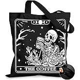 Miss Adola Canvas Tote Bag for Women – Aesthetic Canvas Bag with Zipper Cute Stylish Reusable Shoulder Totes for Shopping Work Daily Vacation, Coffee Skull