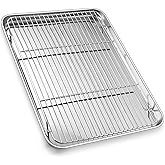17.3 Inch Large Baking Sheet and Rack Set, P&P CHEF Half Stainless Steel Cookie Sheet Baking Pan with Cooling Rack for Cookin