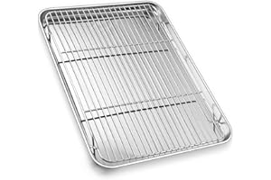 17.3 Inch Large Baking Sheet and Rack Set, P&P CHEF Half Stainless Steel Cookie Sheet Baking Pan with Cooling Rack for Cookin