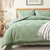 Zzlpp Queen Comforter Set 7 pieces, Sage Green Tufted Bed in a Bag with Comforter and Sheets, All Season Boho Bedding Sets with 1 Comforter, 2 Pillow Shams, 2 Pillowcases, 1 Flat Sheet, 1 Fitted Sheet