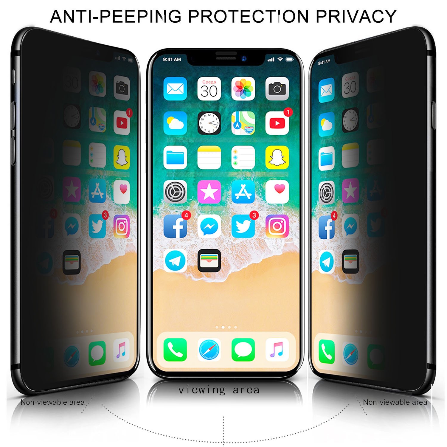 iPhone X Privacy Screen Protector,iPhone X Screen Protector Tempered Glass [Anti-Spy] [Privacy Glass] [Case Friendly] [Free - Lifetime Replacement Warranty] [No Lifted Edges] For iPhone X