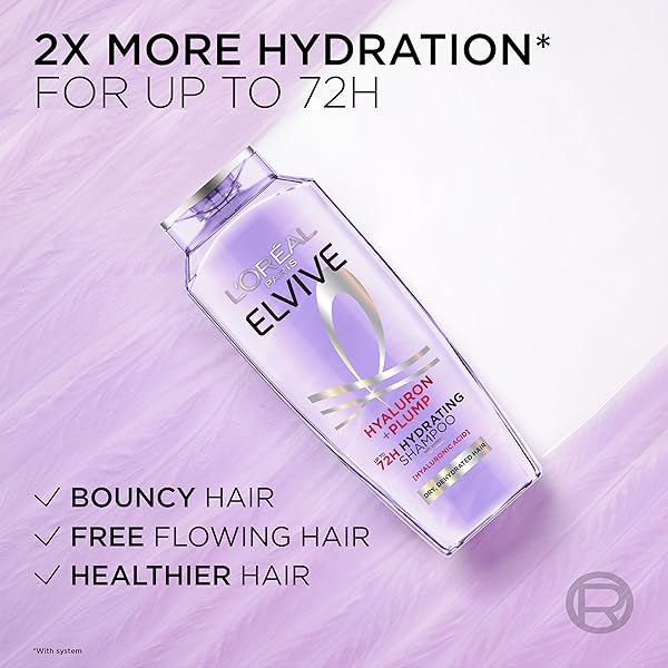 L’OREAL PARIS ELVIVE HYALURON PLUMP HYDRATING SHAMPOO FOR DEHYDRATED, DRY HAIR INFUSED WITH HYALURONIC ACID CARE COMPLEX, PARABEN-FREE, 12.6 FL OZ