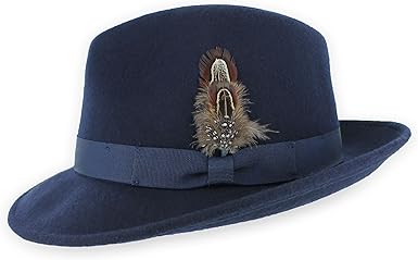 Belfry Crushable Dress Fedora Men's Vintage Style Hat 100% Pure Wool in Black Blue Grey Pecan Brown and Striped Bands