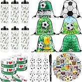 Maxdot 81 Pcs Soccer Party Favors Set Water Bottle Drawstring Bags Acrylic Keychain Knotted Bracelet 50 Stickers Oil Pen Sports Favors for Team Gifts Party Supplies