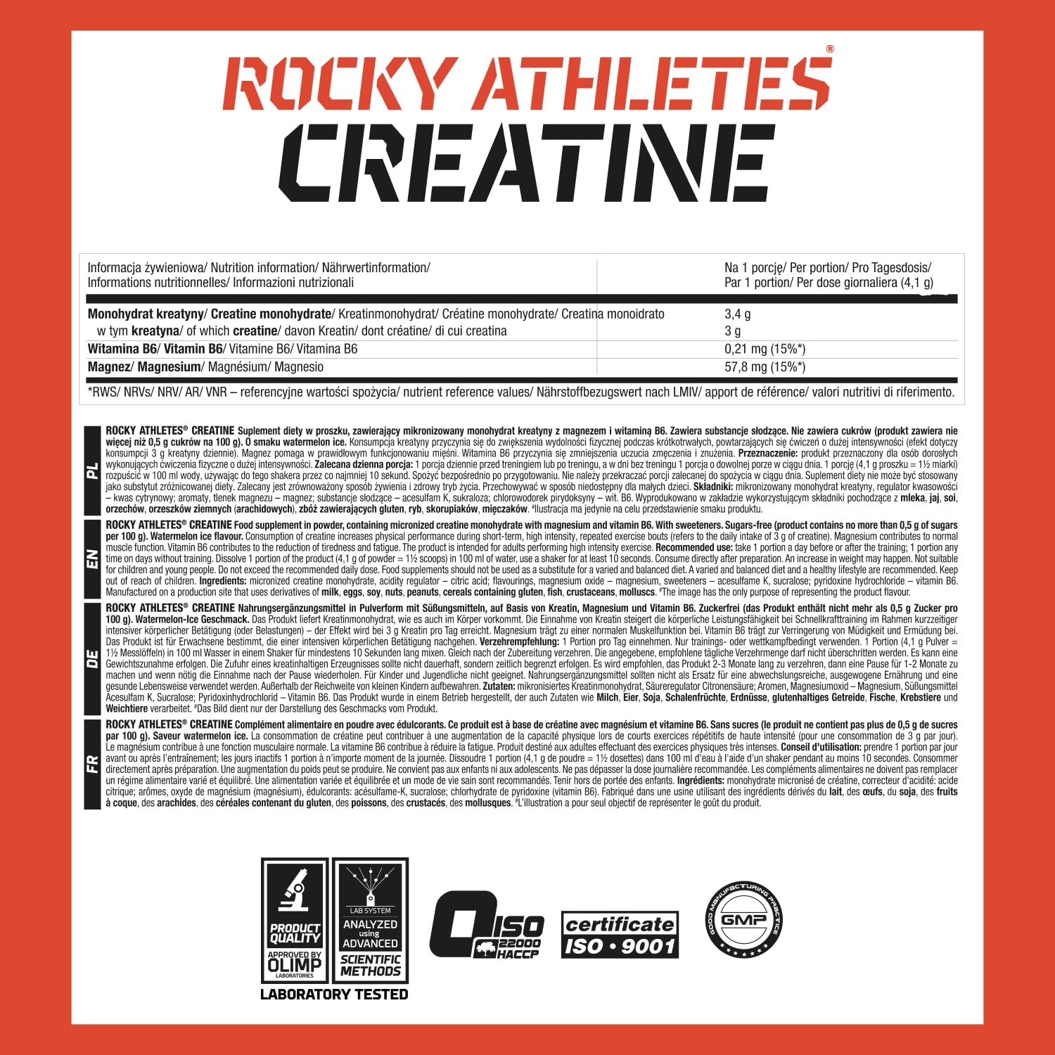 Olimp Rocky Athletes® Creatine - 500 g, Watermelon Ice - Creatine Monohydrate Pulver - Booster pre Workout 3