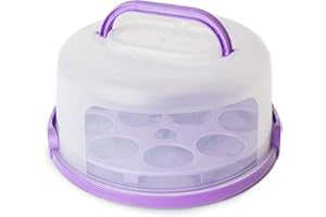 Houseify Purple PIE PAL, Pie & Cake Carrier w/Flat Handle & Domed Lid for Tall Pies & Cakes, Cupcake Storage, Plus Veggie/Fruit/Nut Tray, Fits 9 In. Cakes & Pies