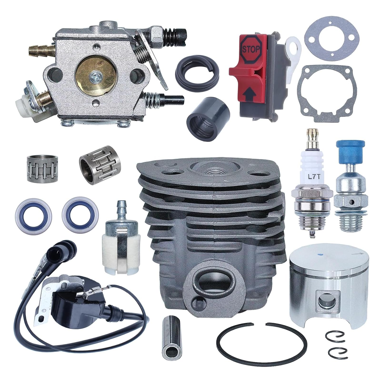 Atunee 46mm Cylinder Piston Crank Bearing Kit for Husqvarna 55 50 51 Chainsaw with Carburetor 268 Ignition Coil Muffler Gasket Decompression Oil Seal Replace 503609171