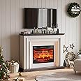 44 Inches LED Lights Electric Fireplace with Mantel, Tall Fireplace Heater Freestanding, Delicate Three-Dimensional molding with Remote Control Timer LED Flame for Living Room, Bedroom, White&Brown