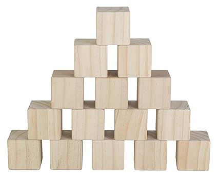 Set of 15 Large Wooden Blocks - 2 Inch Natural Wood Square Cubes - with Sanded Smooth Surface for Photo Blocks, Crafts, Art Supplies, Puzzle Projects and More - Great Toys for Kids & Child
