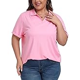 MoFiz Women's Plus Size Golf Polo Shirts Loose Fit Short Sleeve V-Neck Tennis Workouts Tops, XL-5XL