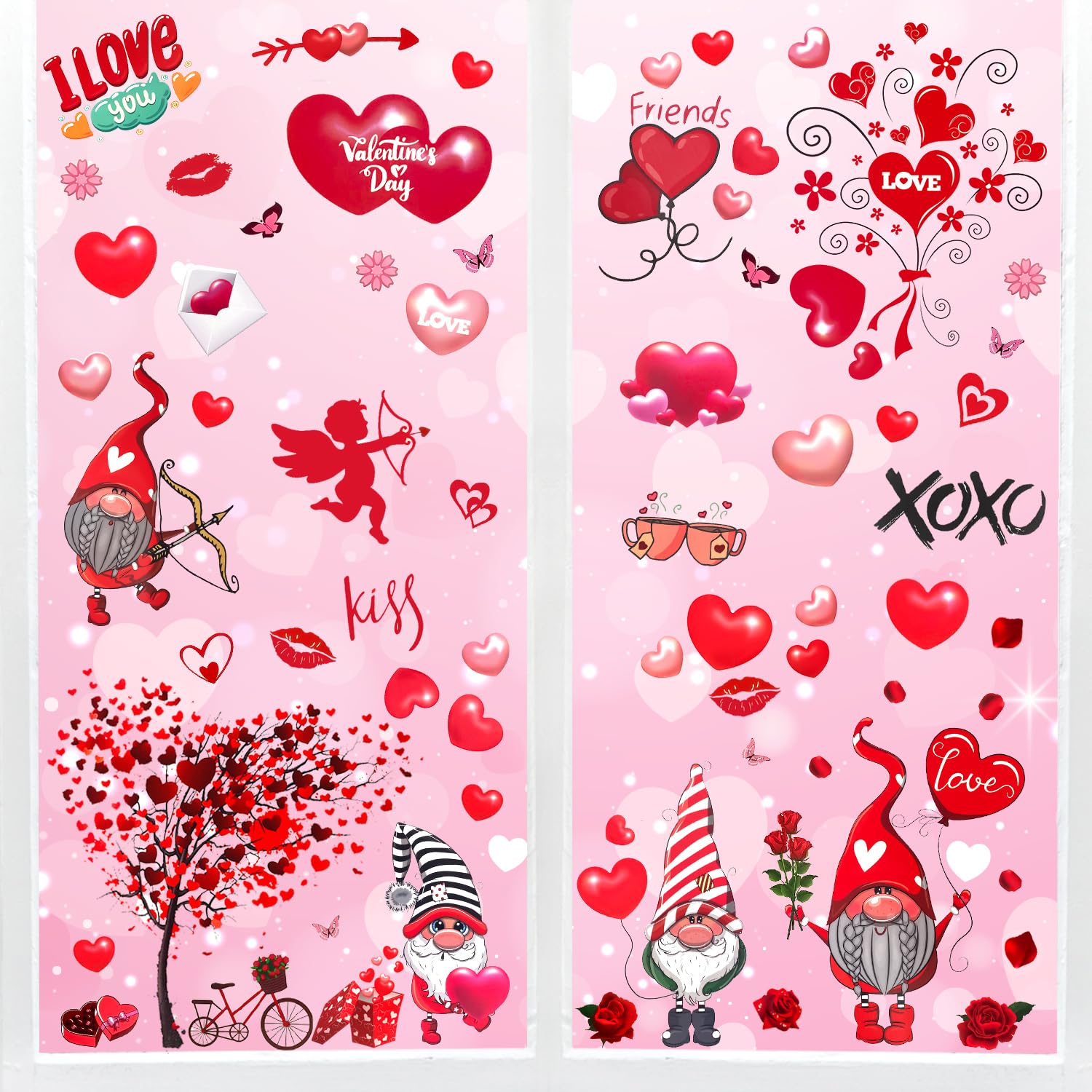 Mauts 9 Sheet Valentines Day Decor Window Clings, Valentines Day Decorations Supplies