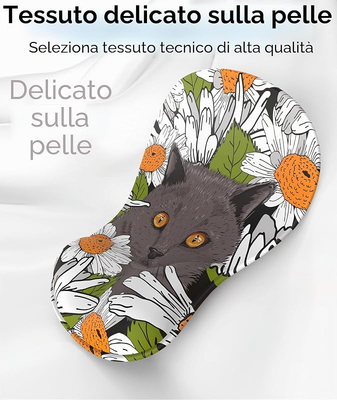 Tappetino Mouse con Poggiapolsi Gel,Ergonomico Mouse Pad con Base Antiscivolo per Casa e Ufficio (Gattino-4)