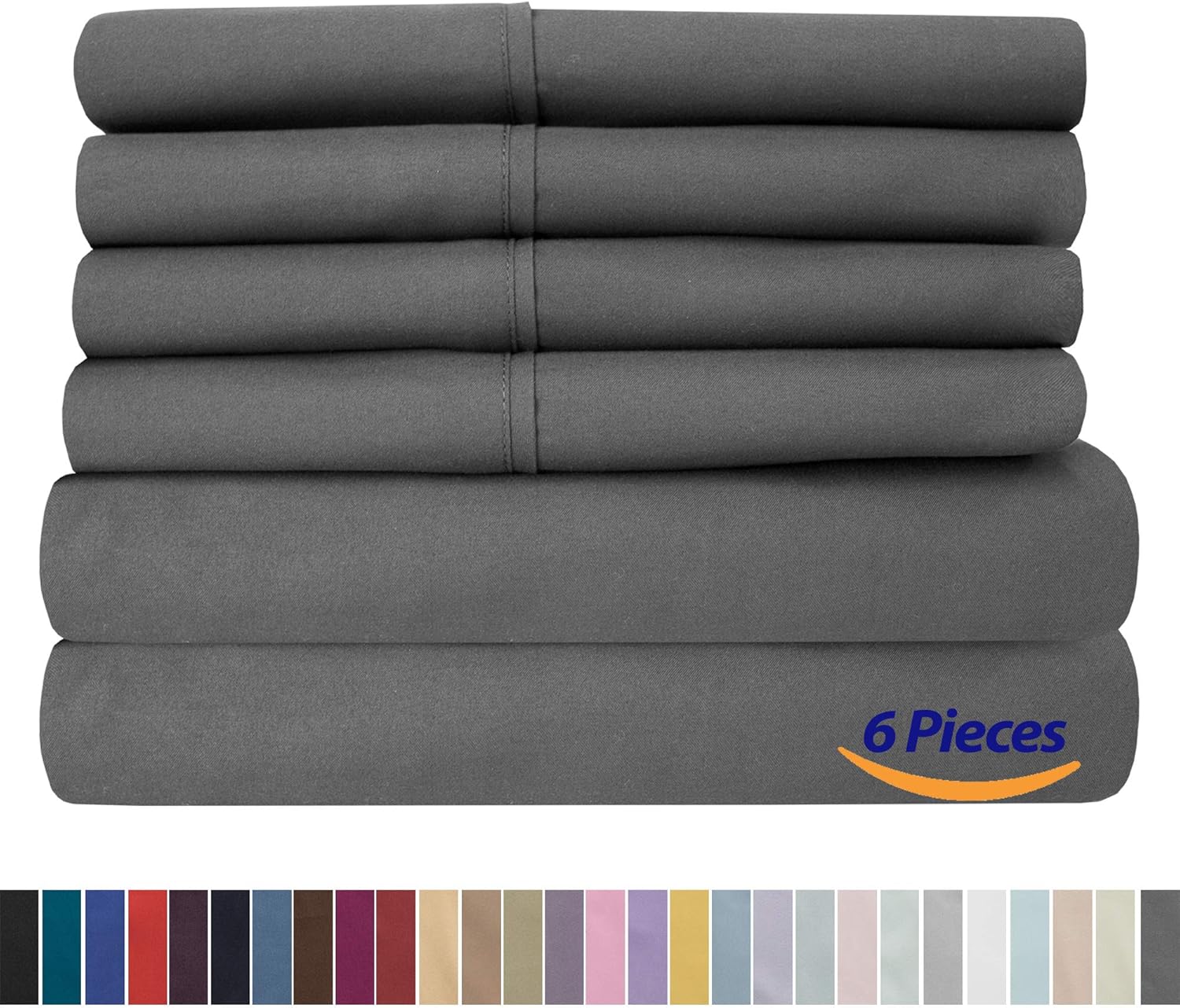 Sweet Home Collection Queen Sheets-6 Piece 1500 Thread Count Fine Brushed Microfiber Deep Pocket Set-EXTRA PILLOW CASES, VALUE, Gray: Home & Kitchen