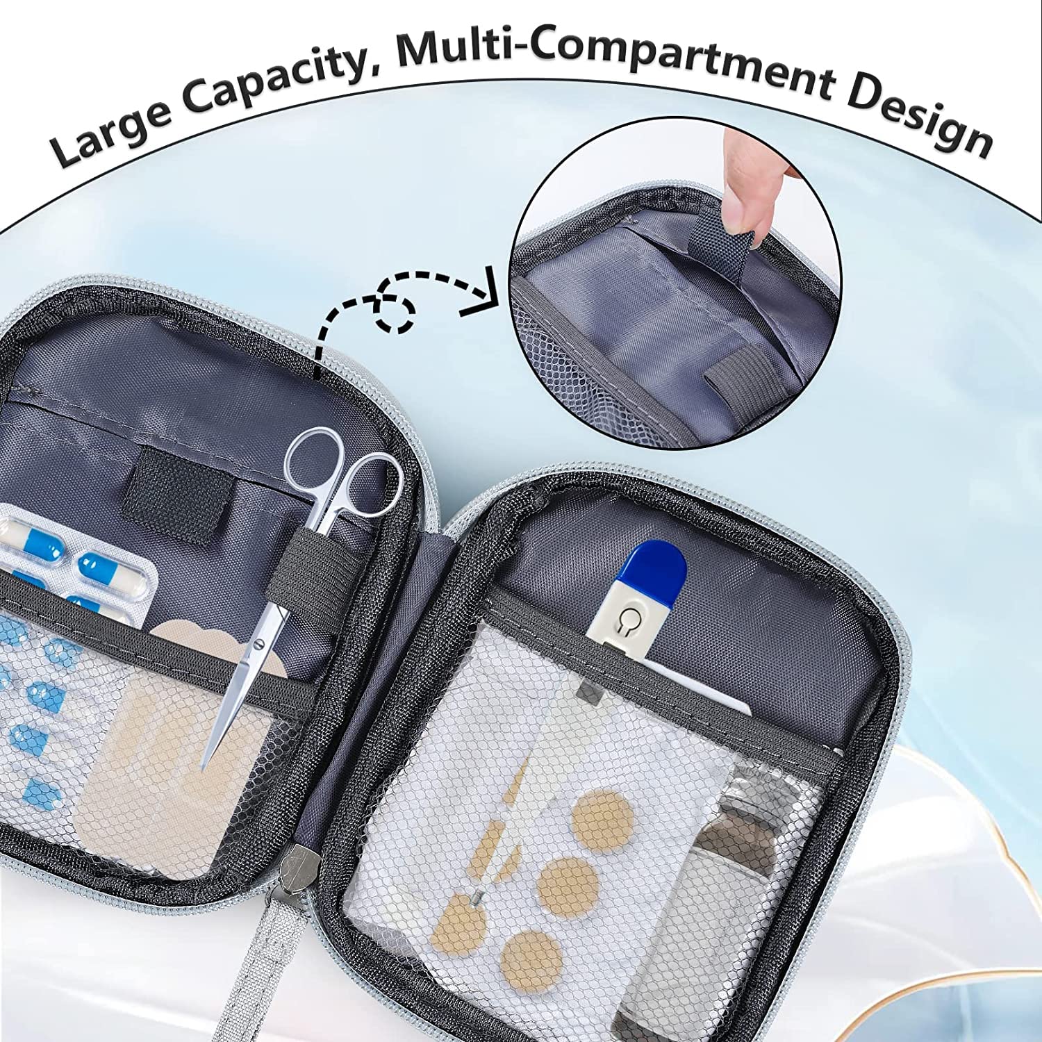 Romon 2 Stück Medikamententasche, Reiseapotheke Tasche Wasserdicht, Große & Klein Medikamententasche Reise, Tragbar Medizin Aufbewahrungstasche für Home Office Reisen, Grey 3