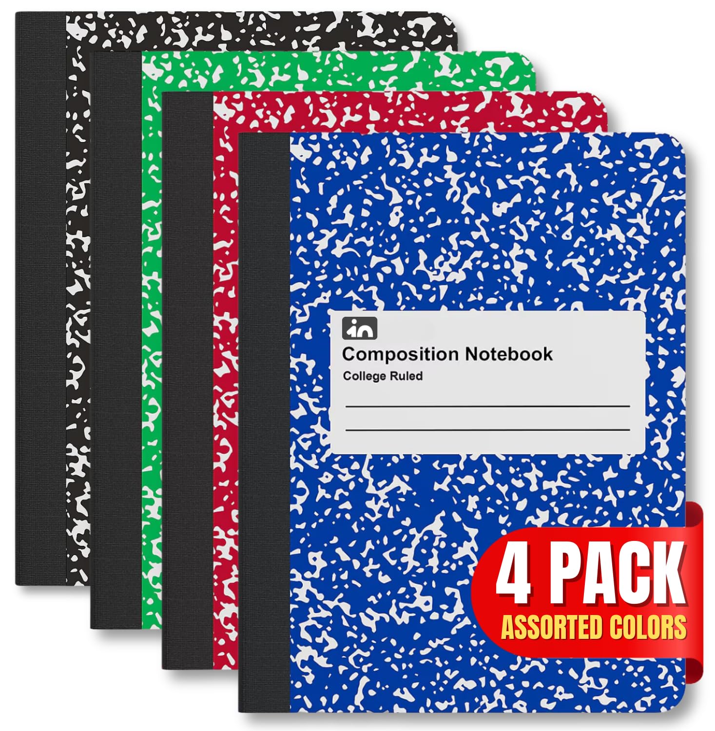 1InTheOffice Composition Notebooks College Ruled, Composition Book, College Ruled Composition Notebook, Assorted Colors 9.75" x 7.5", 4 Pack