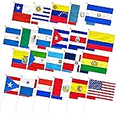 Rotenl 22 Spanish Speaking Countries Small Mini Flags, 22 Pack Hand Held Latin American Latino Flags on Stick, International Country Flags,Hispanic Month Decorations, Commemoration, Festival Events, Parades