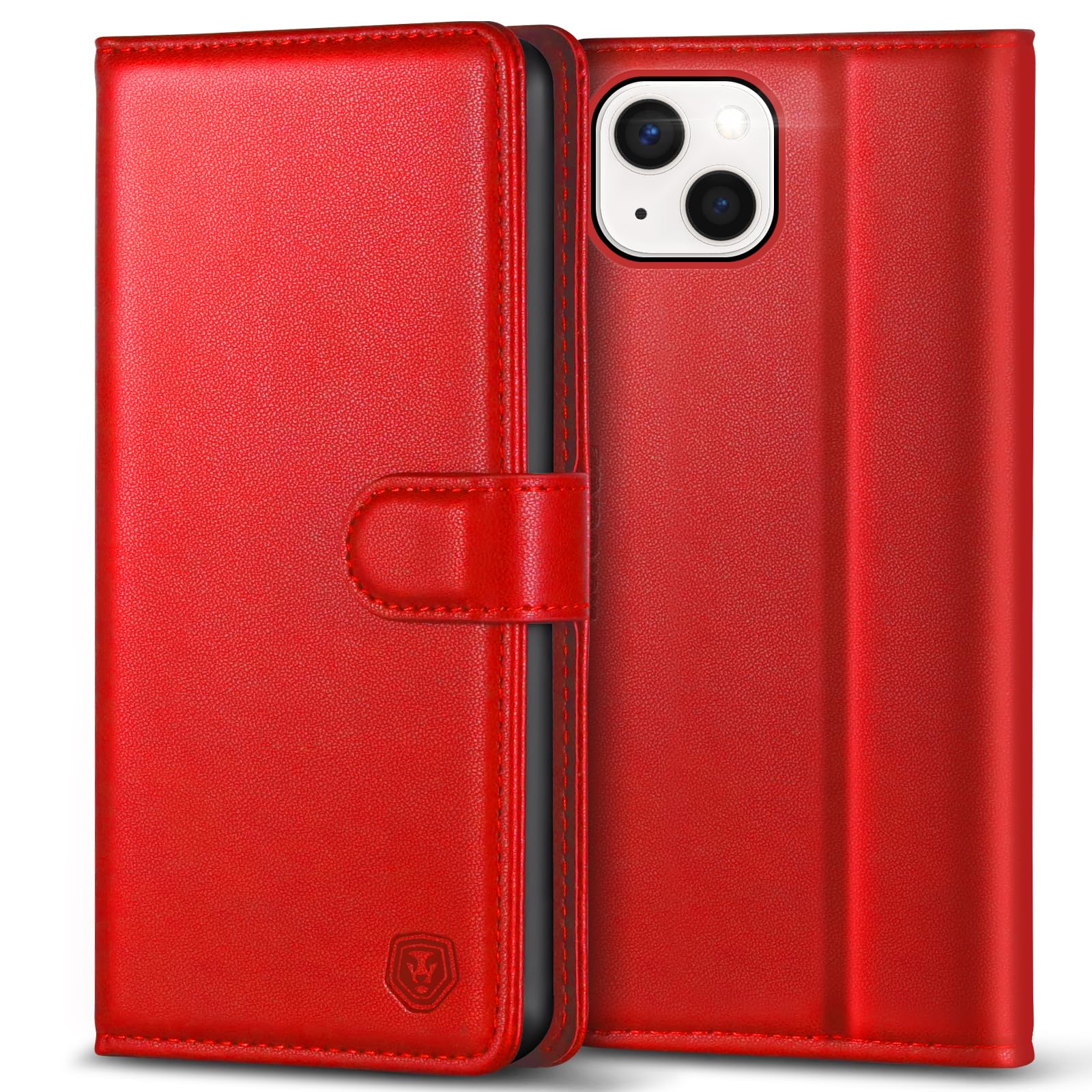 Kuafcase Compatible for iPhone 13 Case with 4 Card Slots Magnetic Closure Kickstand Shockproof Protective Phone Case Compatible for iPhone 13 - Red — image 1