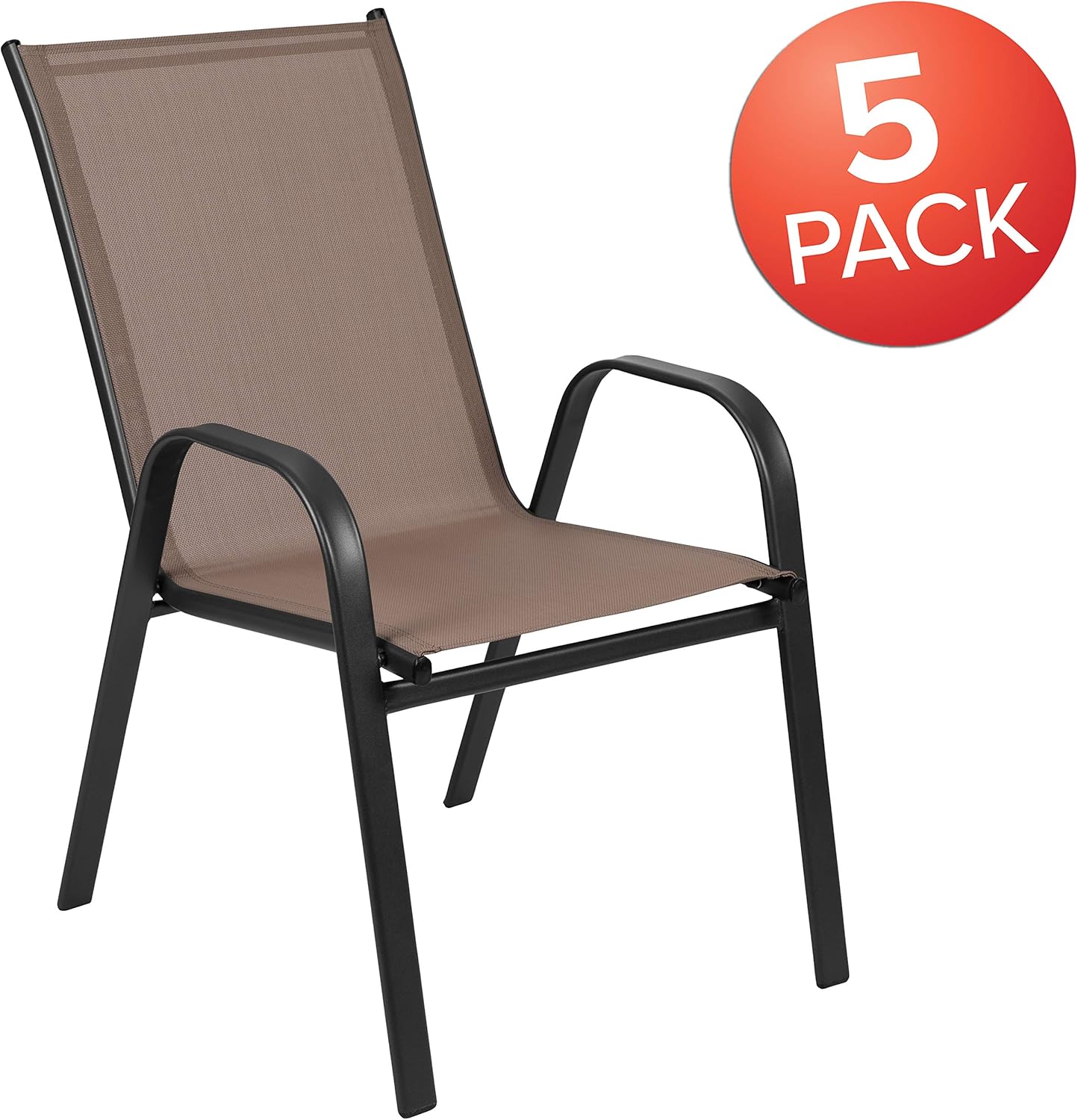Flash Furniture 5 Pack Brazos Series Brown Outdoor Stack Chair with Flex Comfort Material and Metal Frame : Garden & Outdoor