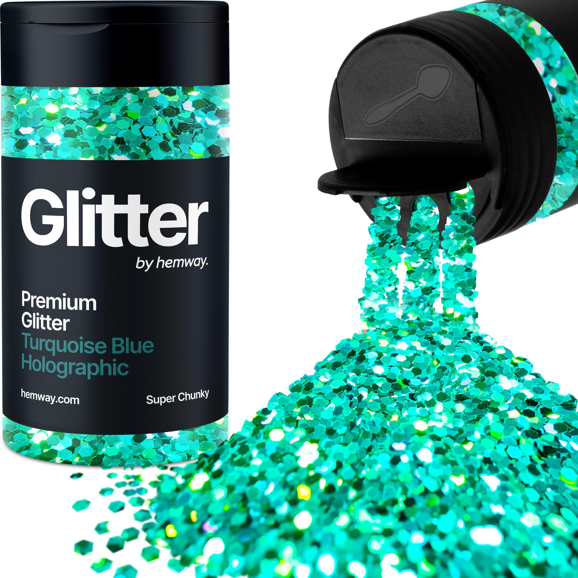 Holographic Turquoise Blue Glitter Shaker, 130g Super Chunky Glitter, Crafts 1/8" Metallic Flake Turquoise Blue Sequins, Resin & Epoxy Crafts, Decorating, Halloween, Christmas Nail, Face, Hemway