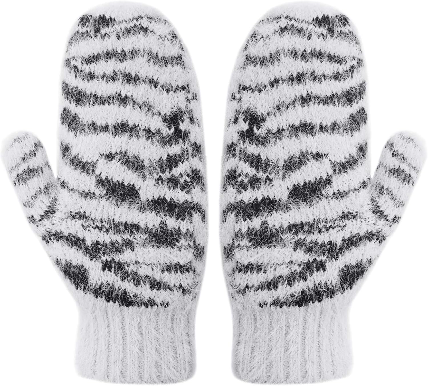 Zenssia Women's Soft and Warm Knitted Plush Fleece Winter Mittens with Unique Zebra-Striped Pattern-White at  Women’s Clothing store