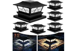 TW SHINE Solar Post Cap Lights 6 Pack, 2 Modes Fence Post Solar Powered Lights Outdoor Waterproof for 4x4 5x5 6x6 Wood Posts Warm White/Cool White for Yard, Garden, Porch, Deck, Patio Decor