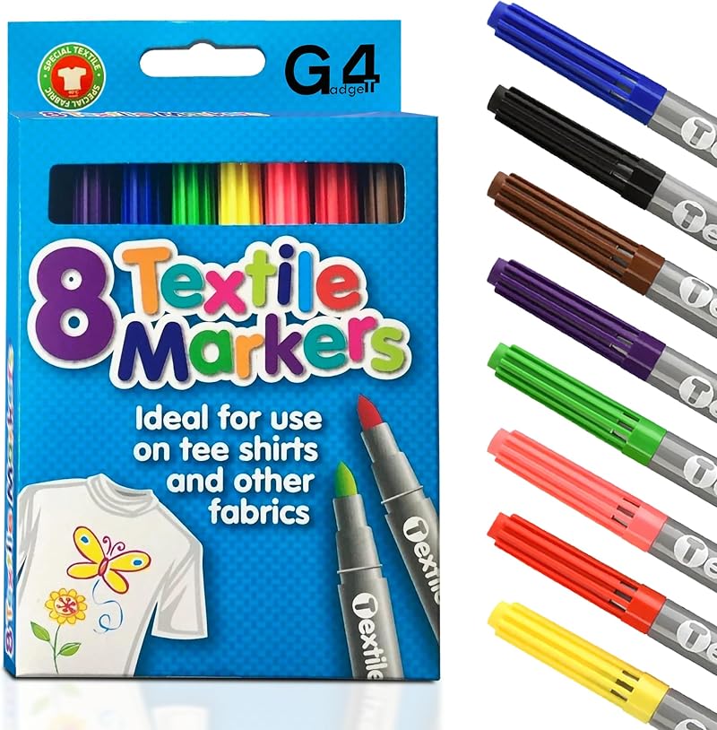 G4GADGET 8 Pack Colored Fabric Markers 4.8mm Bullet Tip Textile Pens