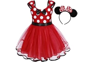 Eledobby Girls Polka Dots Princess Dress Up Mini Mouse Costume Toddler Christmas Birthday Gift Party Tulle Dress Red