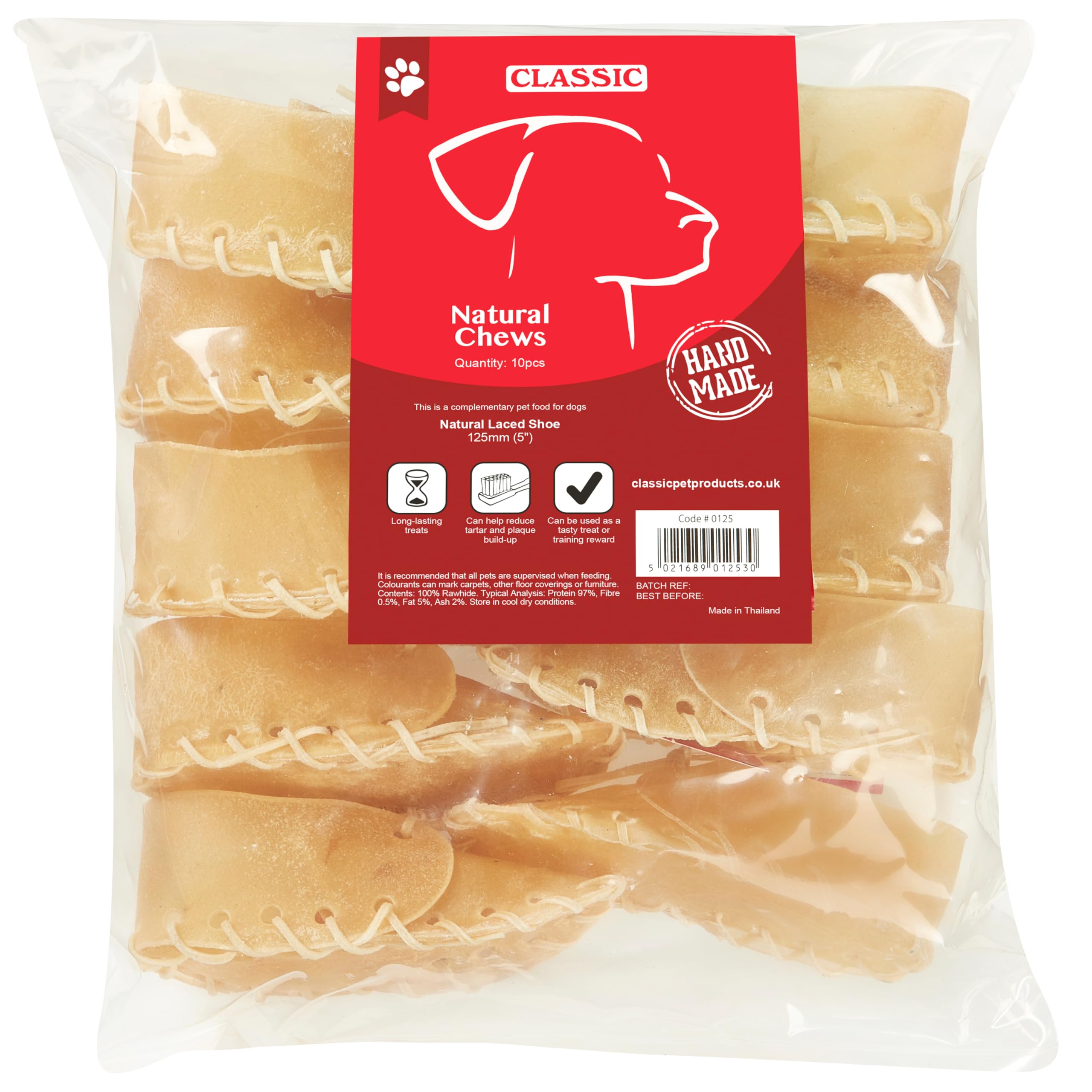 CLASSIC Pet Products Rawhide Laced Shoe for Dogs, 200 mm, Pack of 10