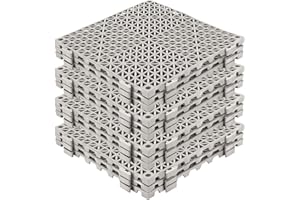 MAHIONG 12 Pack 12 x 12 x 5/8 Inch Modular Interlocking Cushion Floor Mats, Square Non-Slip Splicing Interlocking Flooring Tiles with Drainage Hole for Bathroom, Deck, Pool, Patio, Balcony, Silver