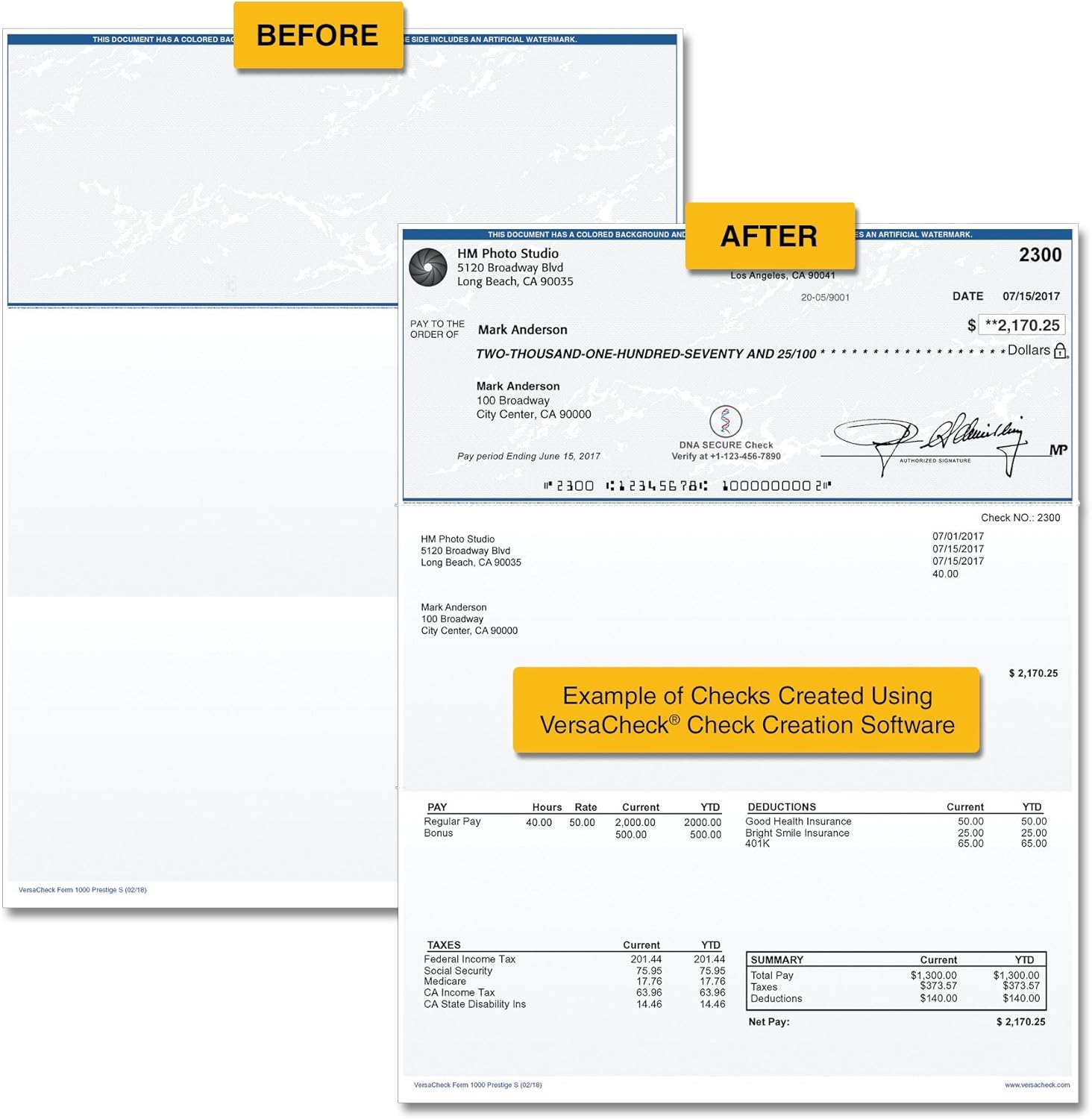 VersaCheck Secure Checks - 500 Blank Business Voucher Checks - Blue Prestige S - 500 Sheets Form #1000 - Check on Top : Office Products